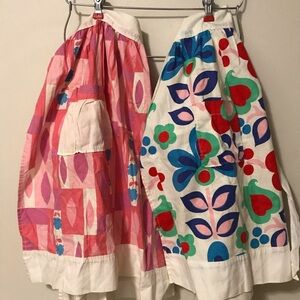 Two Vintage Handmade Floral Print Cotton Aprons - Pink & Multi